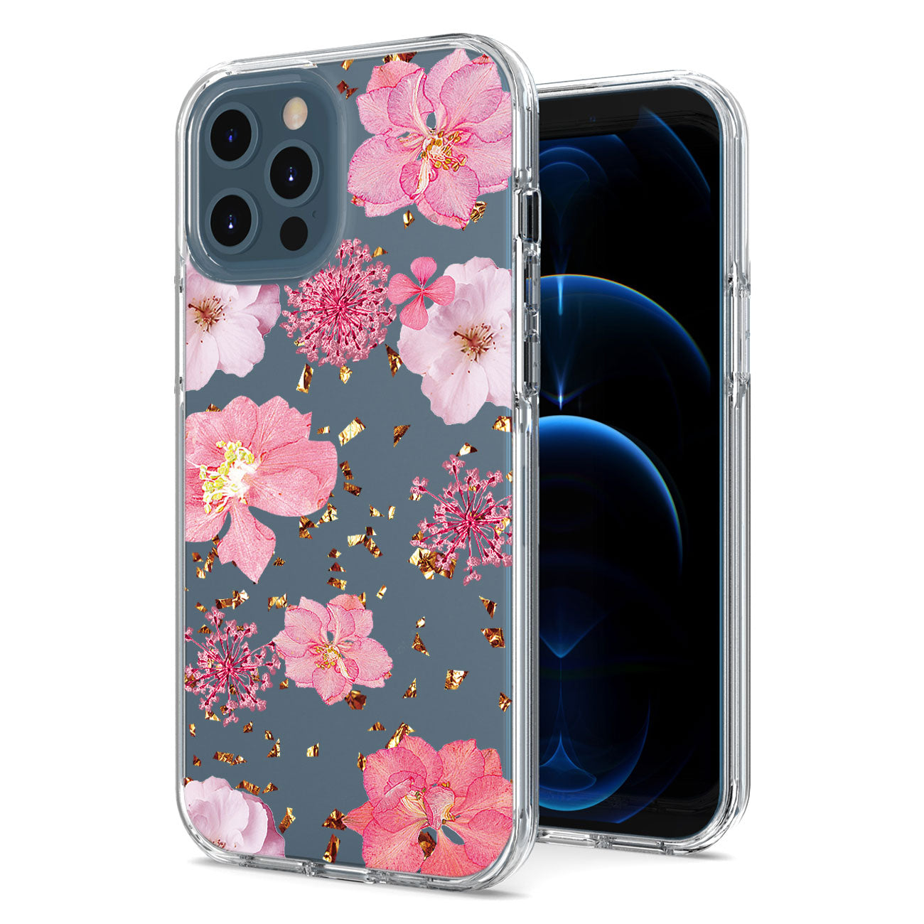 Pressed dried flower Design Phone case for APPLE IPHONE 12 / IPHONE 12 PRO in Pink
